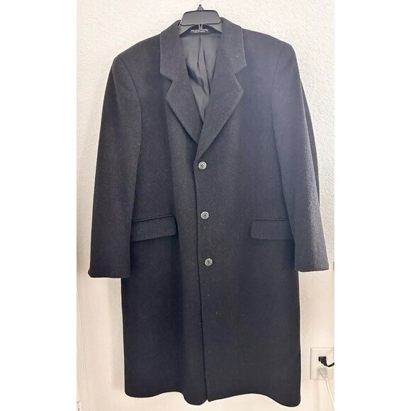 SILVER CLOUD Men’s 42R Black Italian Cashmere/Wool Top Coat Academia Office - Picture 2 of 9